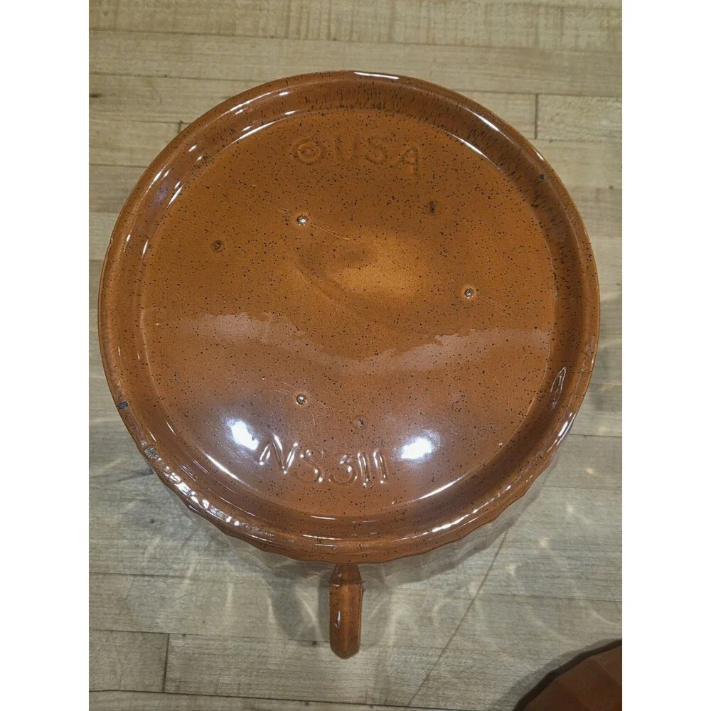 Vintage NS Gustin Los Angeles Pottery Speckled Brown Casserole Tureen Set 3Pc
